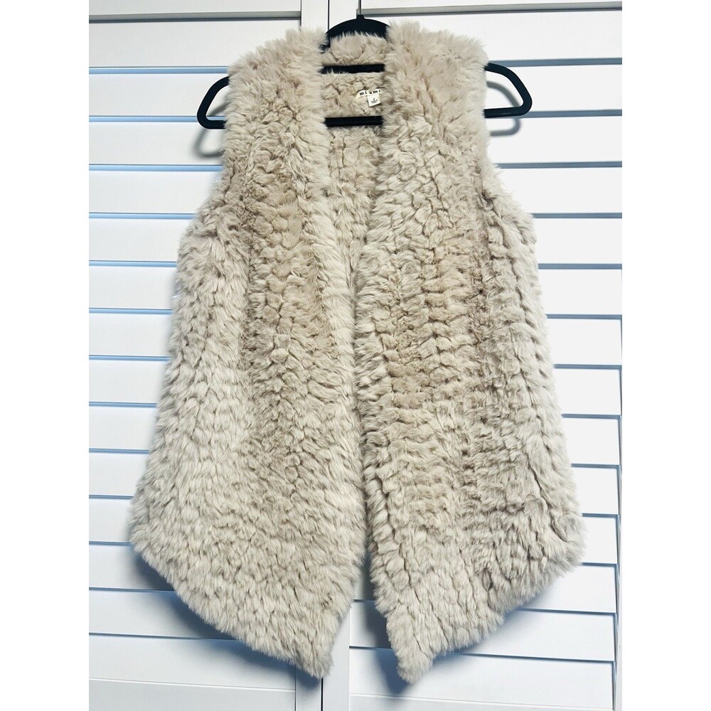 Mi ami Faux Fur Vest kimono S M Cream Cable Knit Textured Open Front Luxury Feel